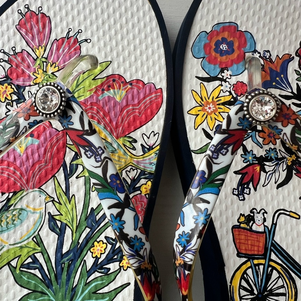 Brighton Sunny Floral Wedge Flip Flops - Picture 3 of 8